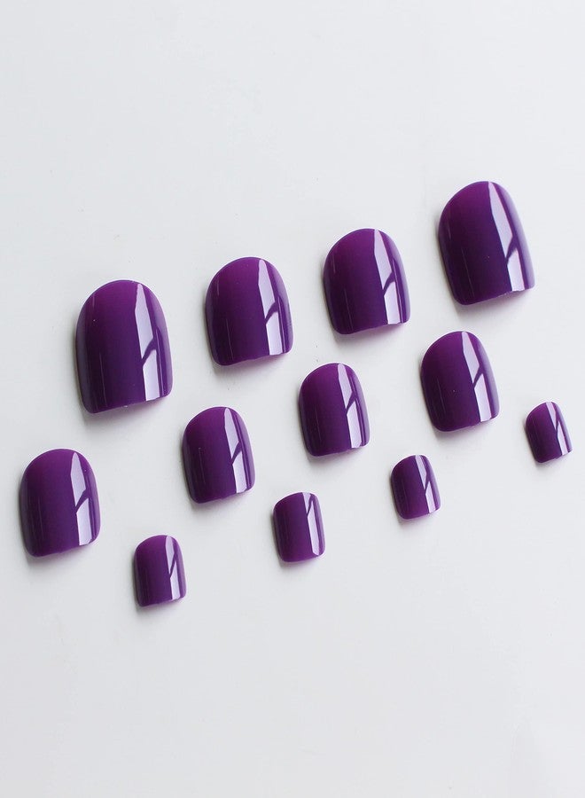KXAMELIE Dark Purple Press-on Toenails, 24Pcs Glossy Square Acrylic False Nails - Image 5